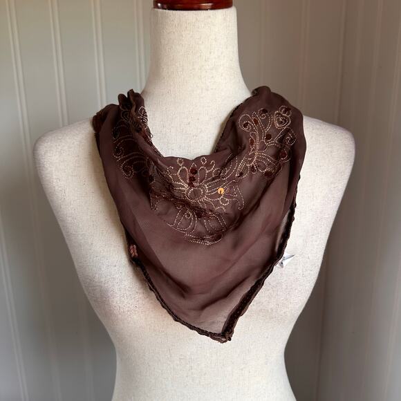Vintage 90s/Y2K Boho Brown Sheer Scarf OS - Picture 1 of 8